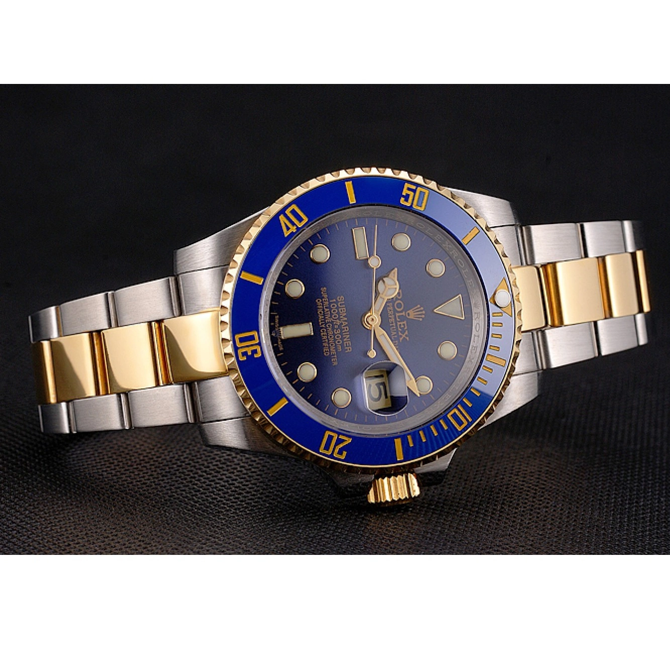 Rolex copies cheap Bezel Submariner Two Blue And Gold Tone Dial Steel Bracelet Rolex Swiss 0805